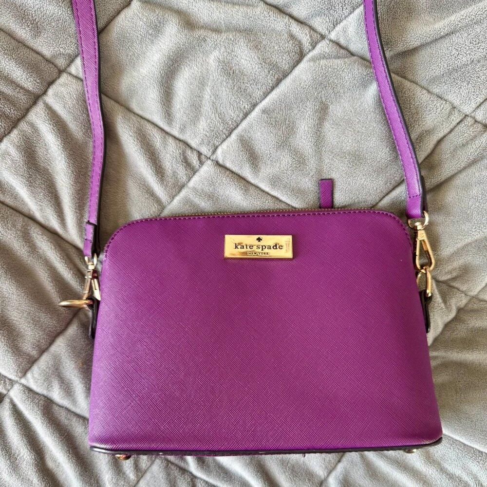 Kate Spade bright purple crossbody dome bag, 9"w x 6.5"h x 4"d, EUC